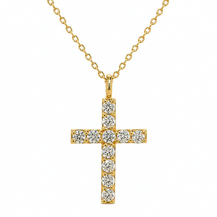 10K Yellow Gold Cubic Zirconia Cross Necklace