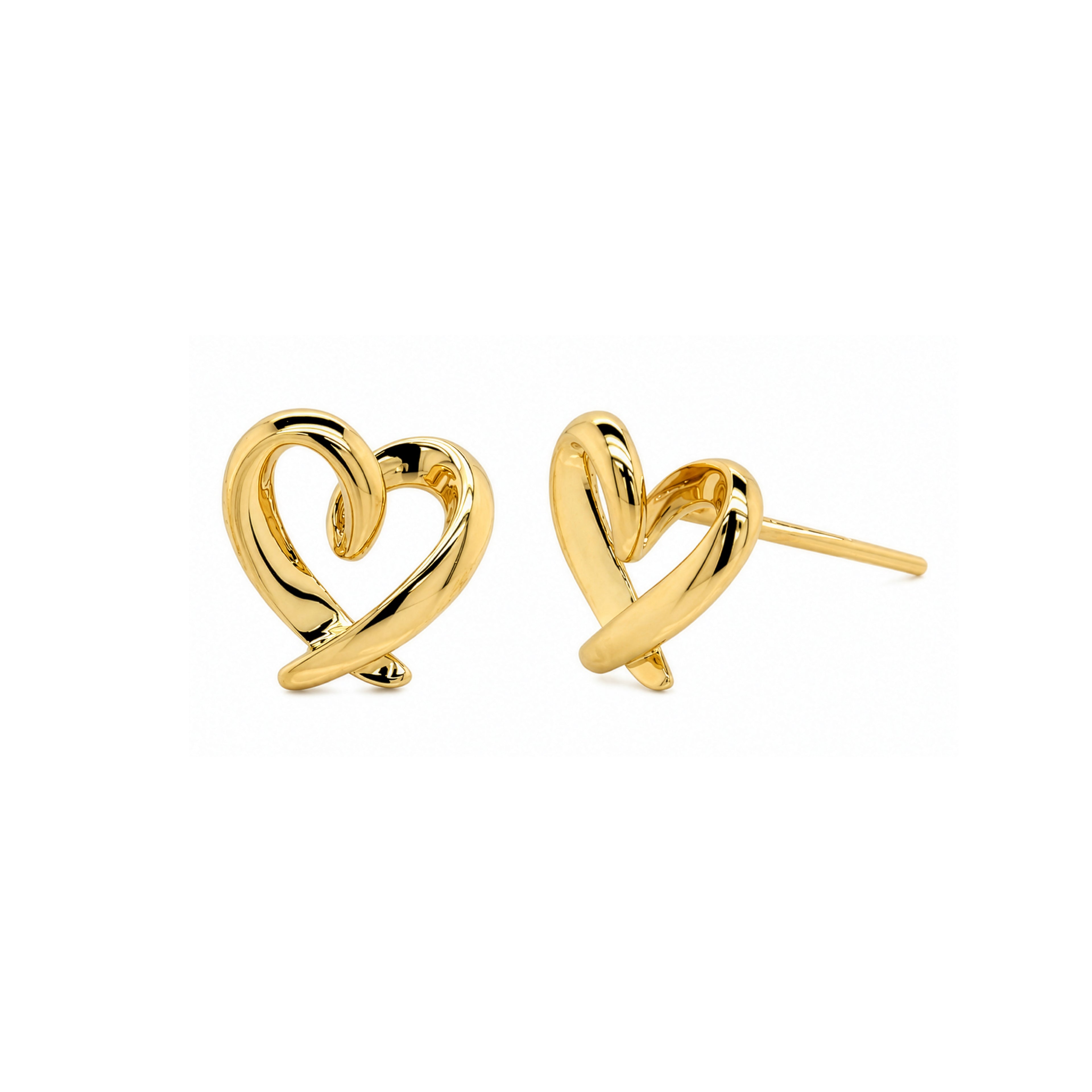 10K Yellow Gold Ribbon Heart Stud Earrings