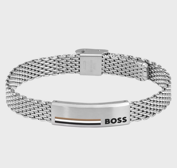 Stainless Steel Mesh Cuff with Signature Hugo Boss Plate