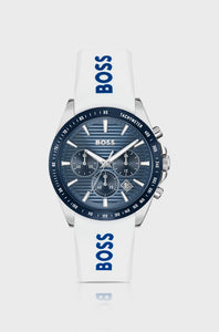 Grooved-Dial Chronograph Watch with Silicone Logo Strap by Hugo Boss