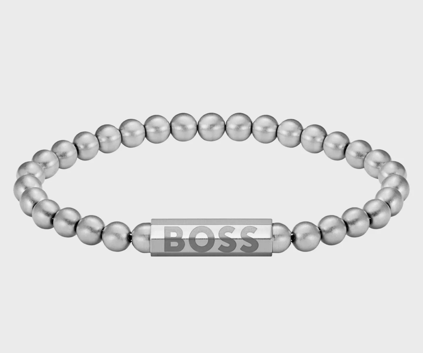 Stainless Steel Beaded Cuff with Logo Closure by Hugo Boss
