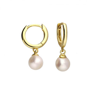 Gold Plated Pearl Huggie Hoop Earrings