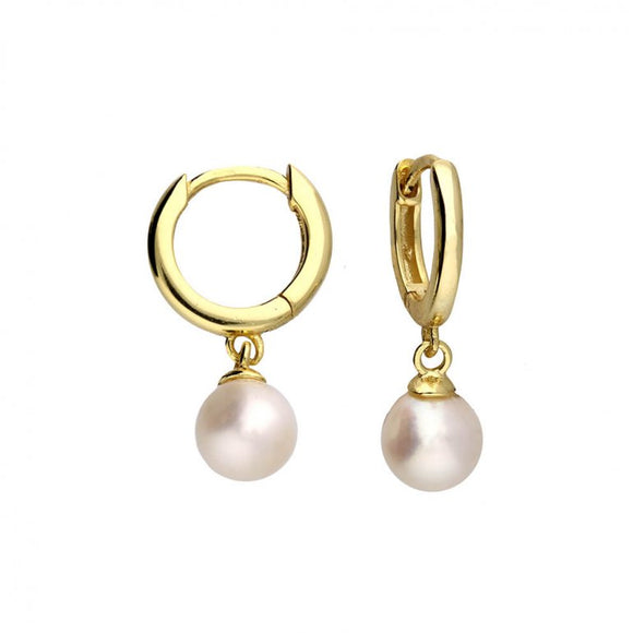 Gold Plated Pearl Huggie Hoop Earrings