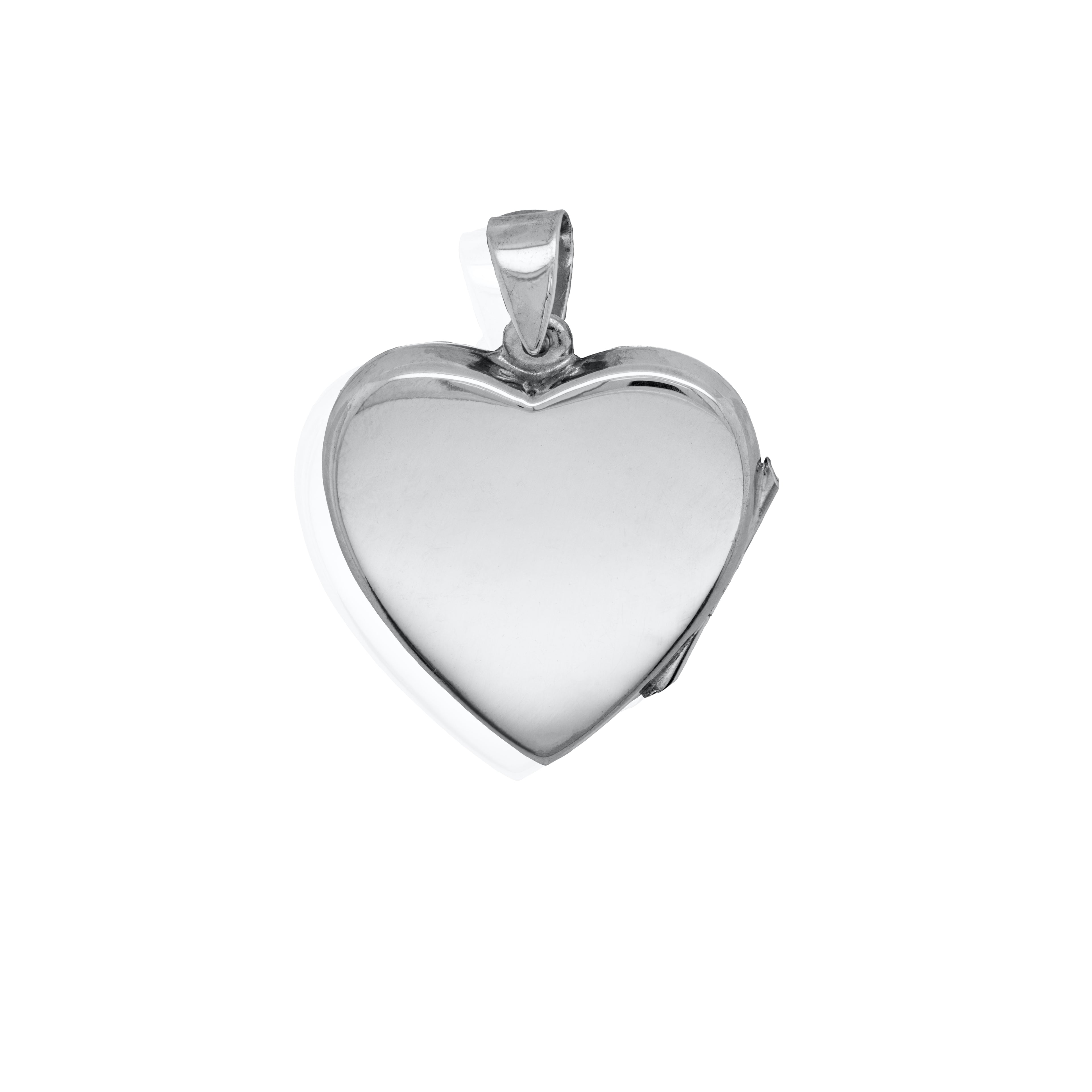 Sterling Silver Rhodium Plated 26mm Plain Heart Locket