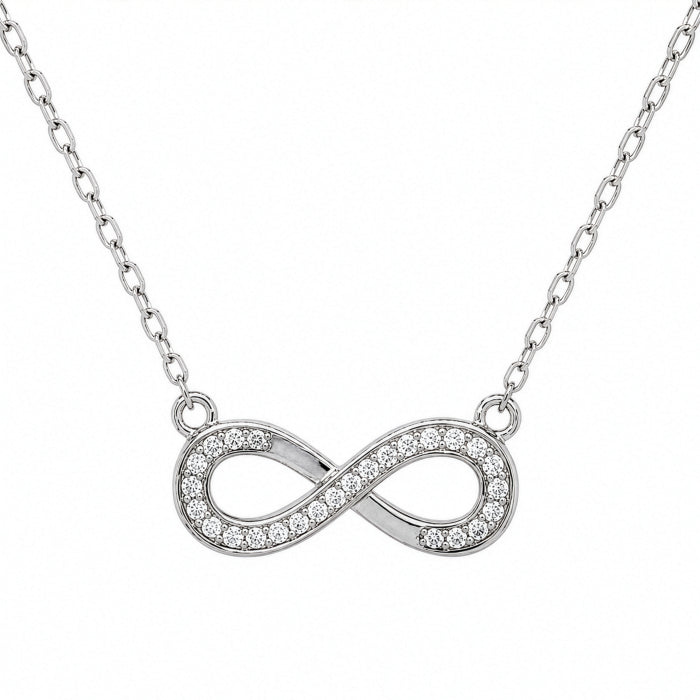 Sterling Silver Rhodium Plated Lab Diamond Infinity Necklace | 0.15ctw