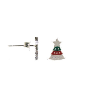Sterling Silver & Enamel Christmas Tree Earrings