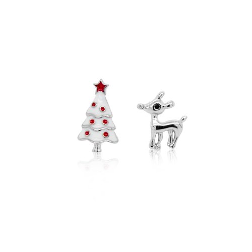 Sterling Silver Mis-matched Reindeer and Christmas Tree Earrings