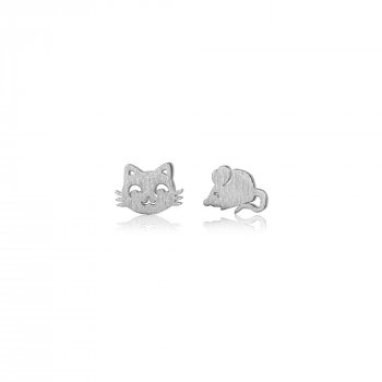 Sterling Silver Mis-Matched Stud Earrings- Cat & Mouse