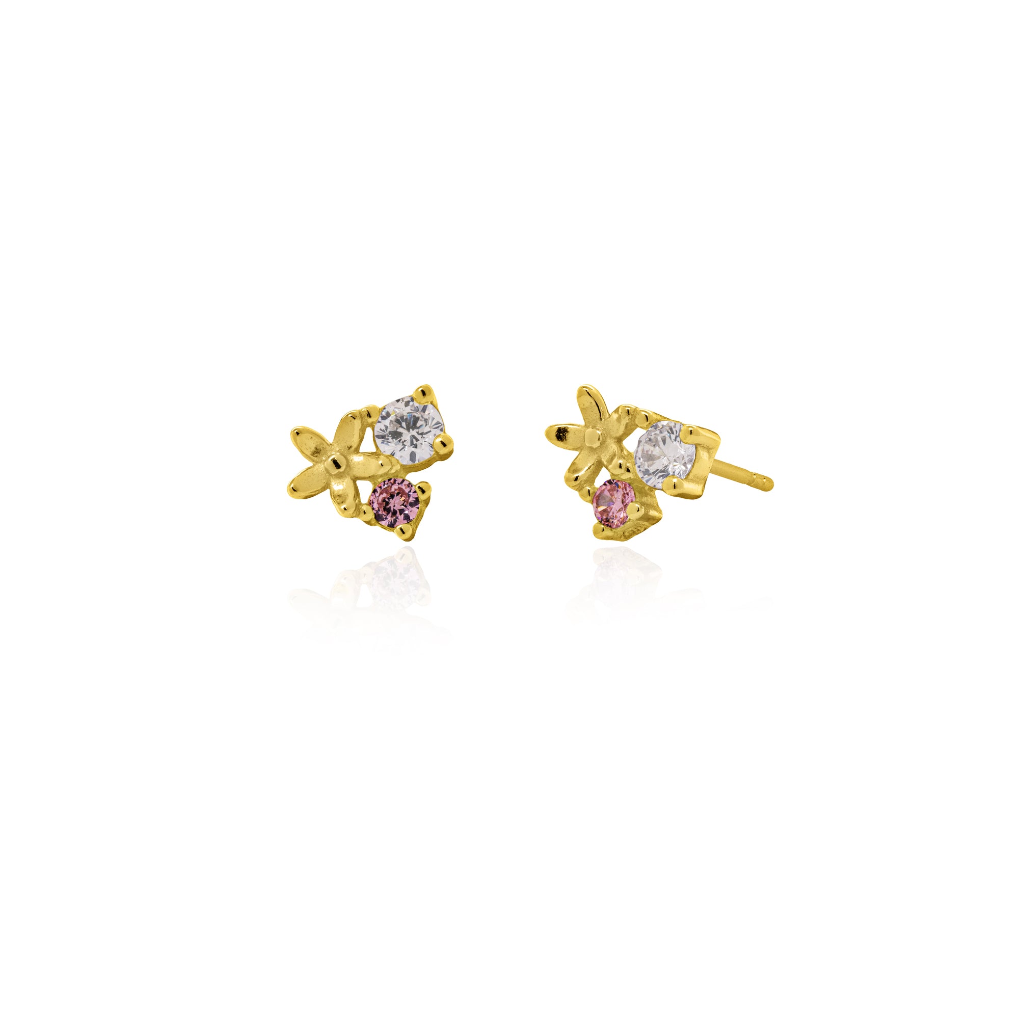 Gold Plated Dainty Flower White & Pink Studs Earrings