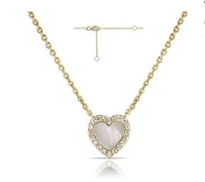 14K White Agate and Diamond Heart Necklace by Miss Mimi
