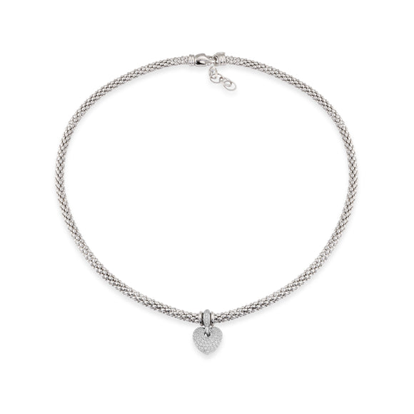 Sterling Silver Popcorn Chain with CZ Heart by Miss Mimi