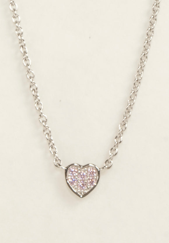 Sterling Silver Pink Cubic Zirconia Heart Necklace by Miss Mimi