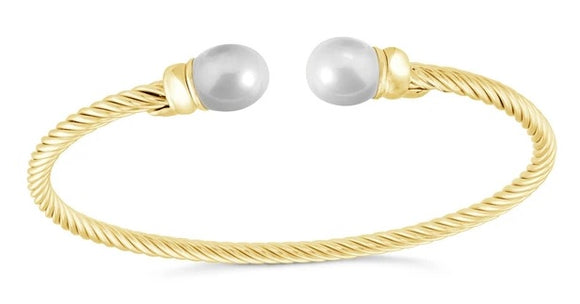 Gold Plated Twist Pearl Bangle by Miss Mimi