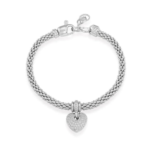 Sterling Silver Popcorn Chain Heart Bracelet by Miss Mimi