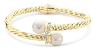 Gold Plated Crossover Twist Pearl Bangle by Miss Mimi