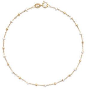 14K Gold and White Enamel Bead Anklet by Miss Mimi