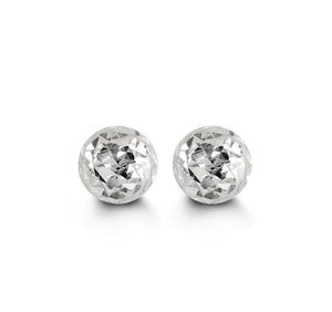 10K White Gold Diamond Cut Ball Stud Earrings