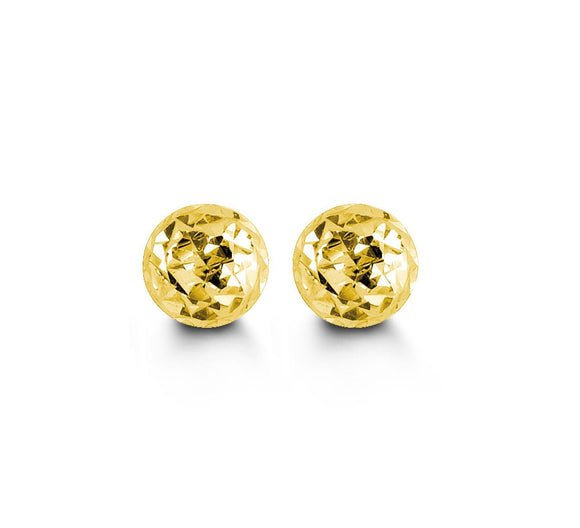 10K Yellow Gold Diamond Cut Ball Stud Earrings