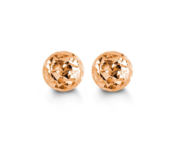 10K Rose Gold Diamond Cut Ball Stud Earrings
