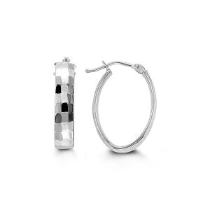10K White Gold Textured Oval Hoop Earrings