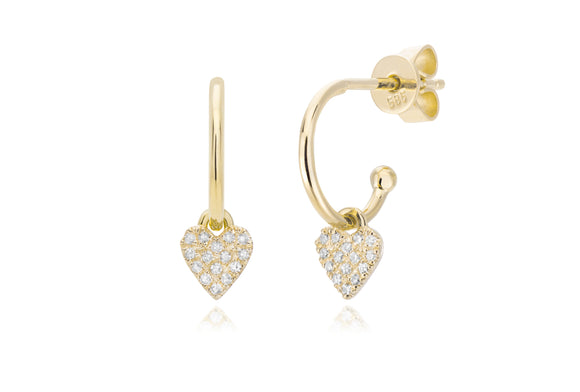 14K Yellow Gold Diamond Heart Dangle Stud Earrings by Miss Mimi