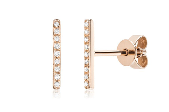 14K Rose Gold Diamond Bar Stud Earrings