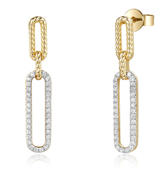 14K Twist Paperclip Diamond Drop Earrings by Miss Mimi