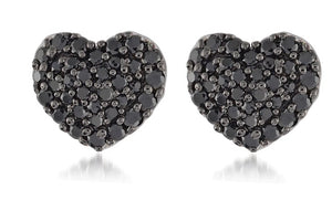 Sterling Silver with Black CZ Heart Shaped Studs by Miss Mimi
