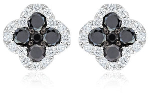 Sterling Silver White and Black CZ Clover Studs by Miss Mimi