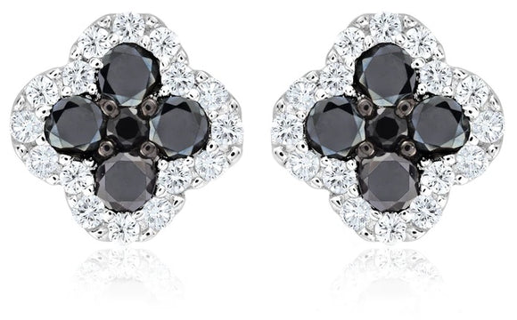 Sterling Silver White and Black CZ Clover Studs by Miss Mimi