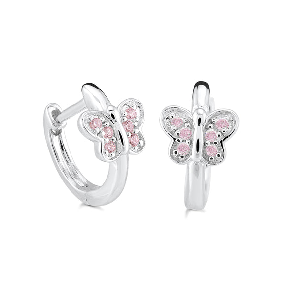 Sterling Silver Pink Butterfly Hoop Earrings by Little Miss Mimi