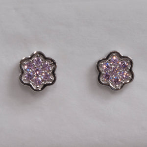 Sterling Silver Pink Flower Stud Earrings by Miss Mimi