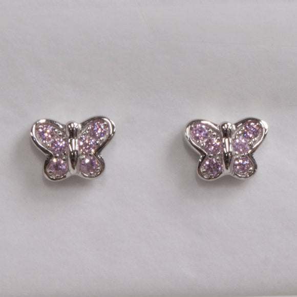 Sterling Silver Pink Butterfly Stud Earrings by Miss Mimi