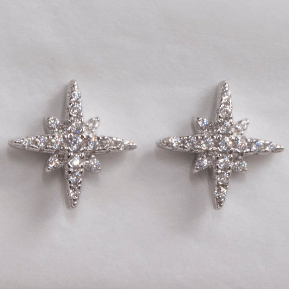 Sterling Silver Cubic Zirconia Star Earrings by Miss Mimi