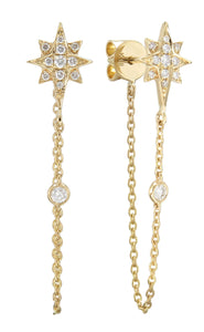 14K Diamond Star Chain Hoop Earrings by Miss Mimi