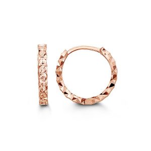 10K Rose Gold Diamond Cut Huggie Hoop Earrings