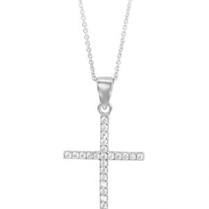 10K White Gold Cross Pendant with Chain
