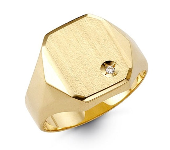 10K Gold Hexagonal Signet Ring with Cubic Zirconia