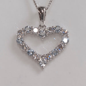 14K White Gold Aquamarine & Diamond Heart Pendant