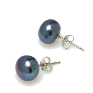 14K White Gold Black Pearl Earrings