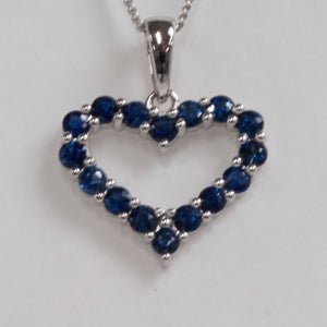 14K White Gold Blue Sapphire Heart Pendant