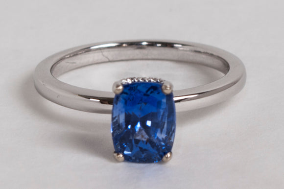 1.57ct Genuine Blue Sapphire Ring with Diamond Halo