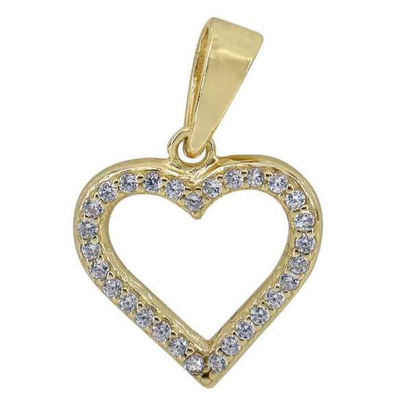 Gold Plated Sterling Silver Heart Pendant with Cubic Zirconia
