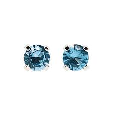 14K White Gold Genuine Aquamarine Stud Earrings