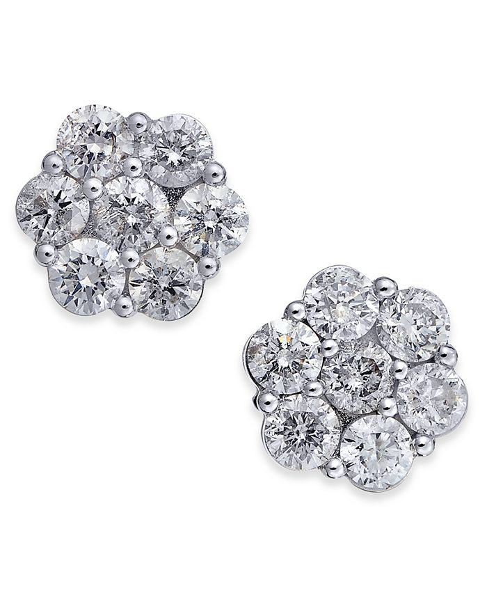 14K White Gold 1.00CTDiamond Cluster Stud Earrings