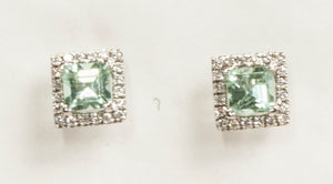 18K Mint Green Tourmaline and Diamond Earrings