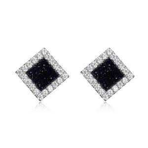 Sterling Silver Navy Square Cubic Zirconia Elle Earrings Availabel at The Vault Fine Jewellery 