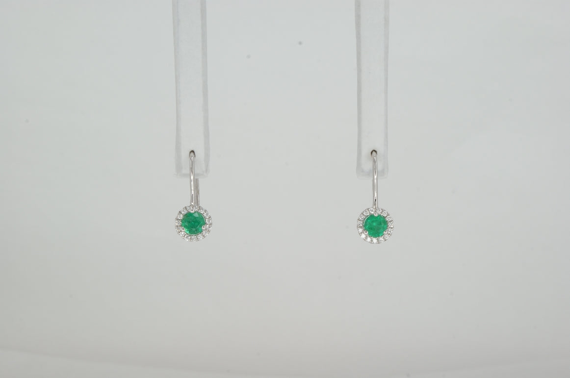 18k White Gold Emerald Diamond Earrings Availabel at The Vault Fine Jewellery 