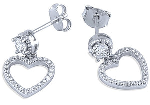 Sterling Silver Cubic Zirconia Stud with Drop Heart Earring