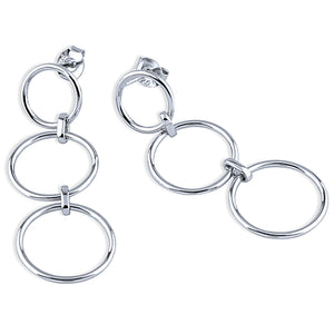 Sterling Silver Triple Circle Drop Earrings